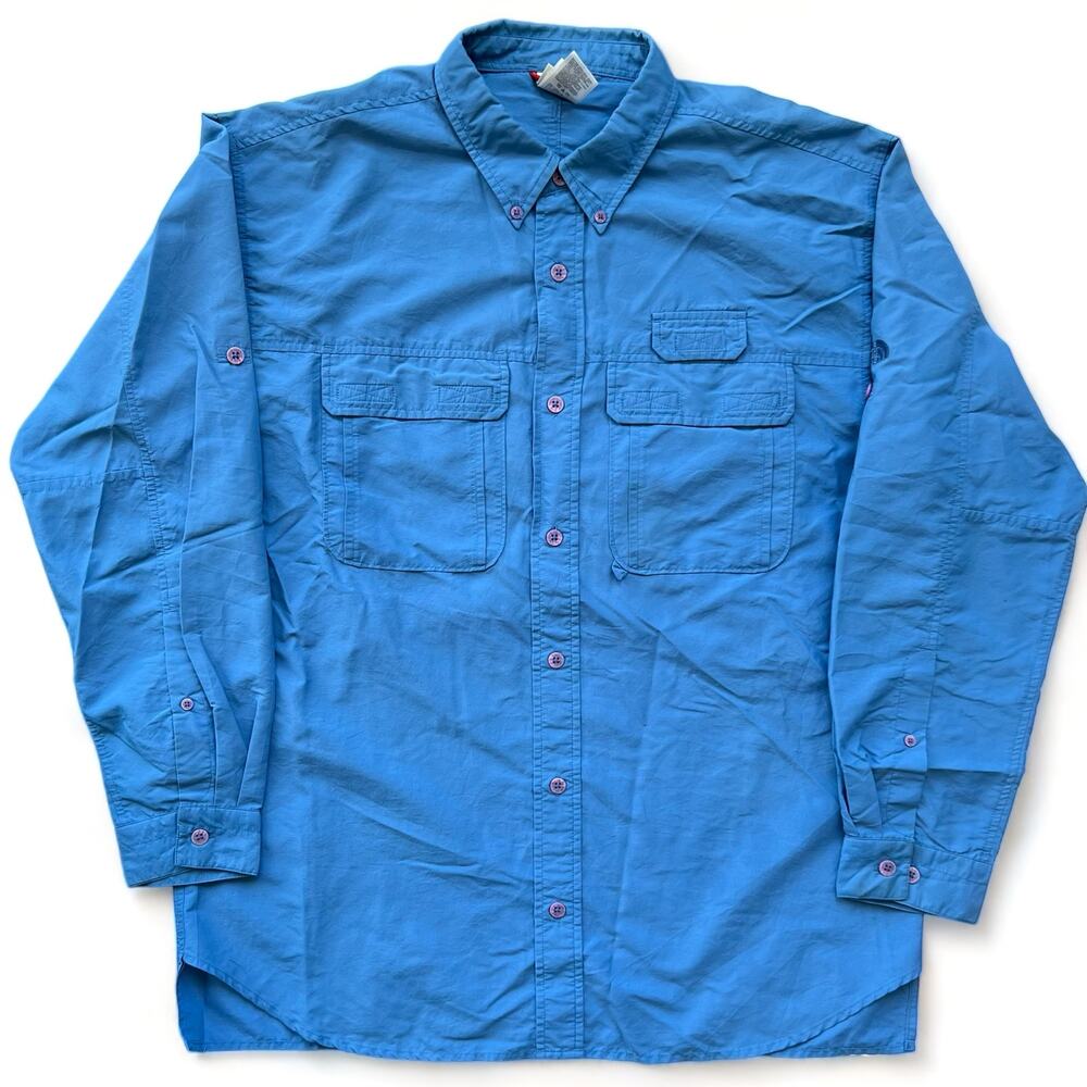 North Face Blue Button Up Nylon Shirt Utility Gorpcore Button Up Lightweight L - Picture 1 of 12